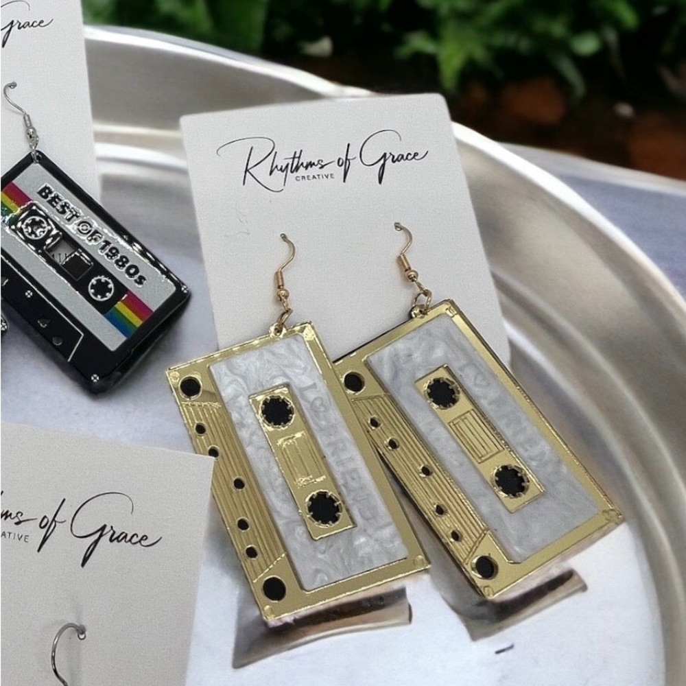 NWT Gold Cassette Earrings - Perfect for Music Lovers and Retro Enthusiasts! - Picture 3 of 6